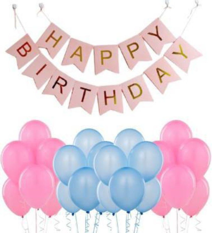 Roshni Creations Solid Party Decoration Kit 1 Pink Happy Birthday Banner, 15 Pink and 15 Light Blue Balloons Balloon (Pink, Blue, Pack of 31)  (Set of 31)