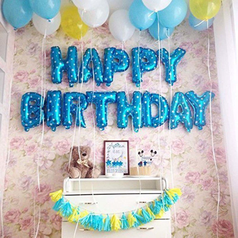 Party Hub Happy Birthday Blue Dotted Foil Balloon  (Set of 1)