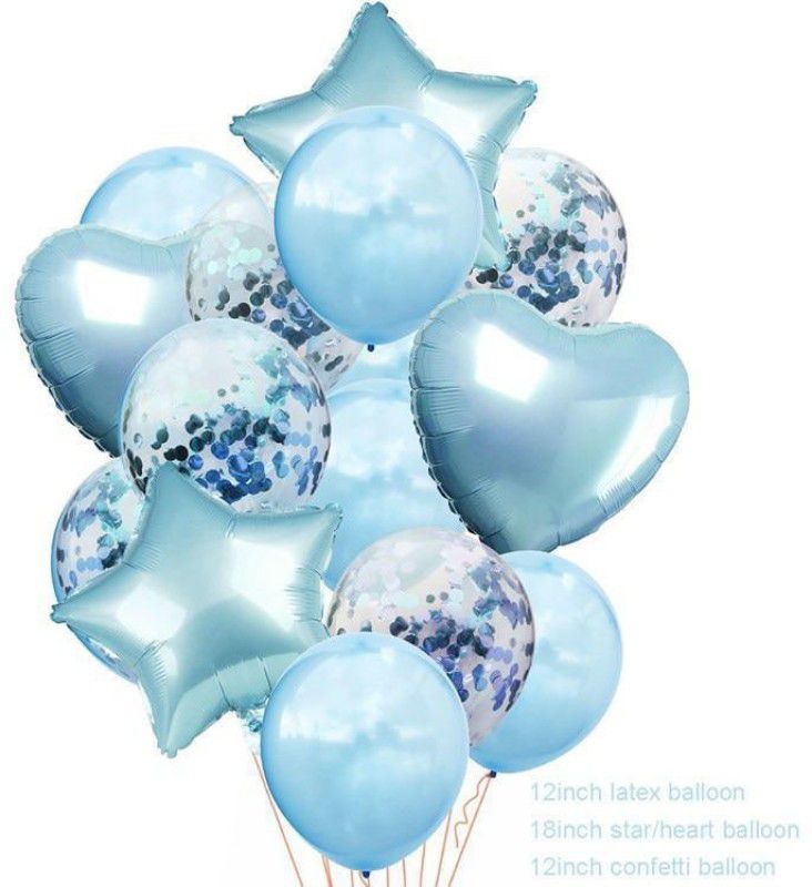 R G ACCESORIES Blue confetti and foil balloon set 18pcs for, wedding, birthday, engagement  (Set of 18)