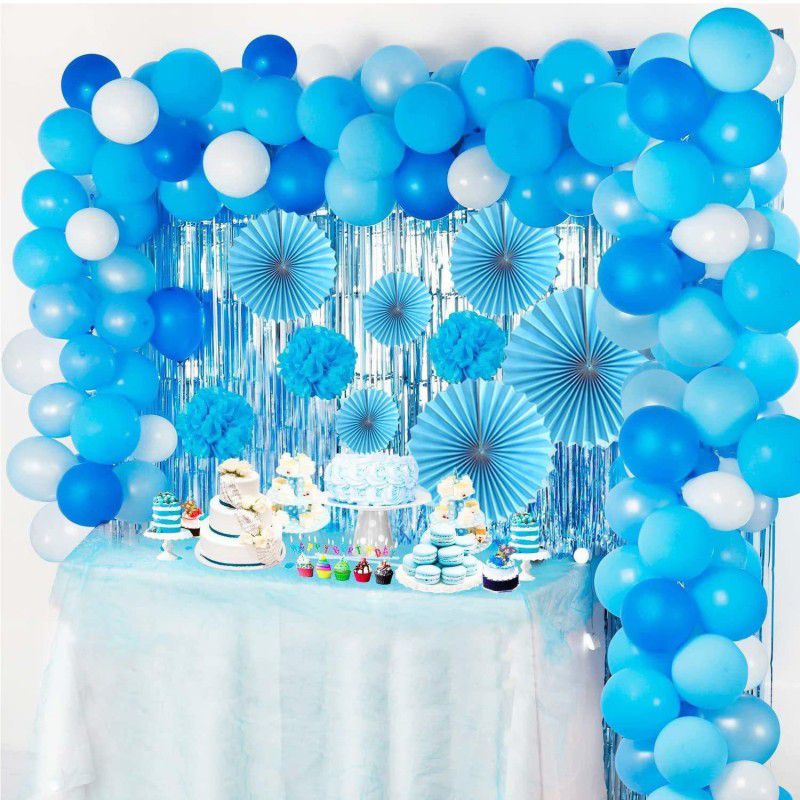AMFIN (Pack of 113 ) Blue Balloons Arch kit with Foil Fringe Curtain  (Set of 113)