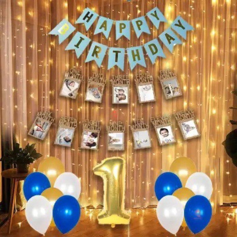 Fun and Flex First Birthday Decoration for Kids with Warm Led Light and Photo Banner - 34pcs  (Set of 34)