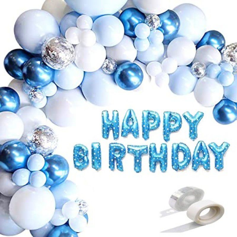 Dinipropz Blue theme birthday decoration Kit Combo Happy Birthday Foil Balloon  (Set of 71)