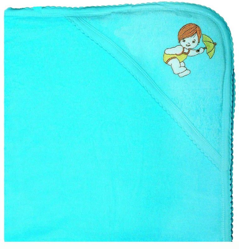 Solid Crib Hooded Baby Blanket  (Cotton, BLUE)
