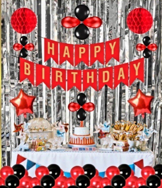 Bulk Birthday Supply Birthday Decoration Kit Honeycomb Ball, 39pcs Red Silver Theme For Kids  (Set of 39)