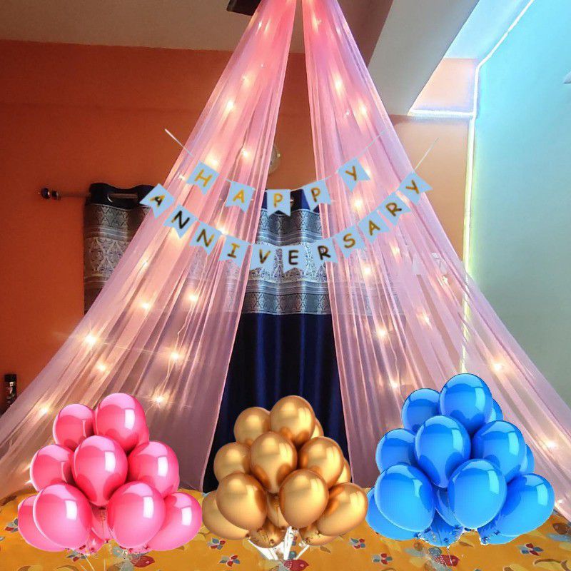 1iAM Cabana / Canopy Anniversary Decoration Kit Pink- Blue- Golden  (Set of 34)