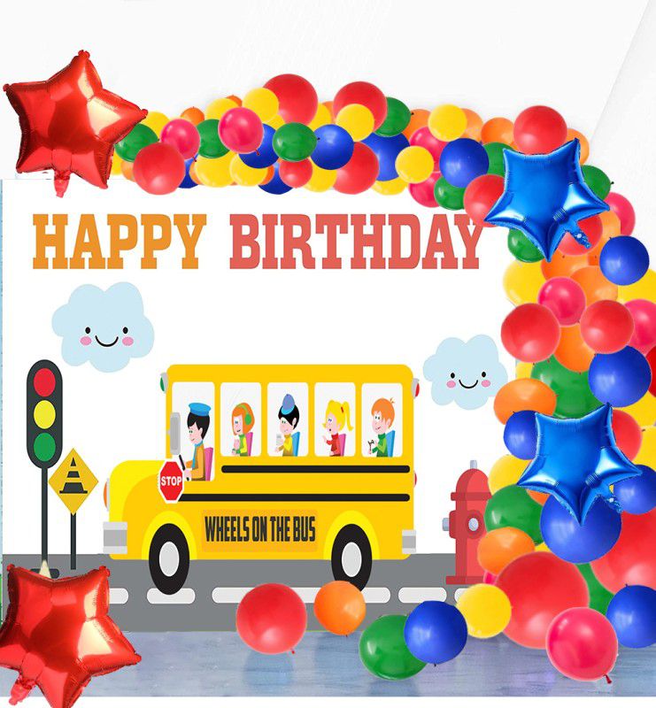 Theme My Party Wheels on the Bus Theme Birthday Party Combo Kits  (Set of 50)
