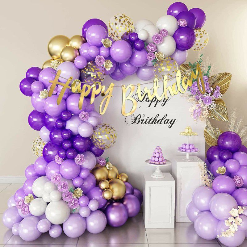 Juneja Enterprises Metallic Purple Confetti balloon Combo kit 54 pcs  (Set of 54)