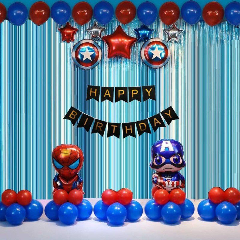 Shmaya Captain america and spider man balloon set of 32 pcs for birthday decoration  (Set of 32)