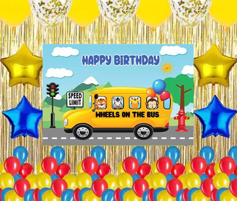 Theme My Party Wheels on the Bus Theme Birthday Party Combo Kits  (Set of 72)