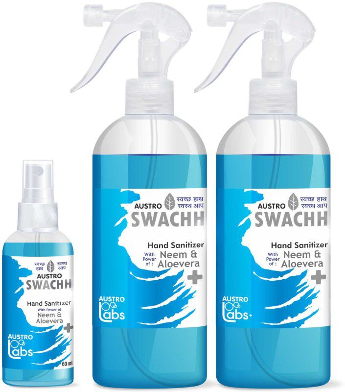 Austro Labs SWACHH HAND SANITIZER SPRAY LIQUID 500 ML X 2 + 60 ML (PACK OF 2) (1060 ML) ETHYL ALCOHOL 85% Sanitizer Spray Bottle  (3 x 353.33 ml)