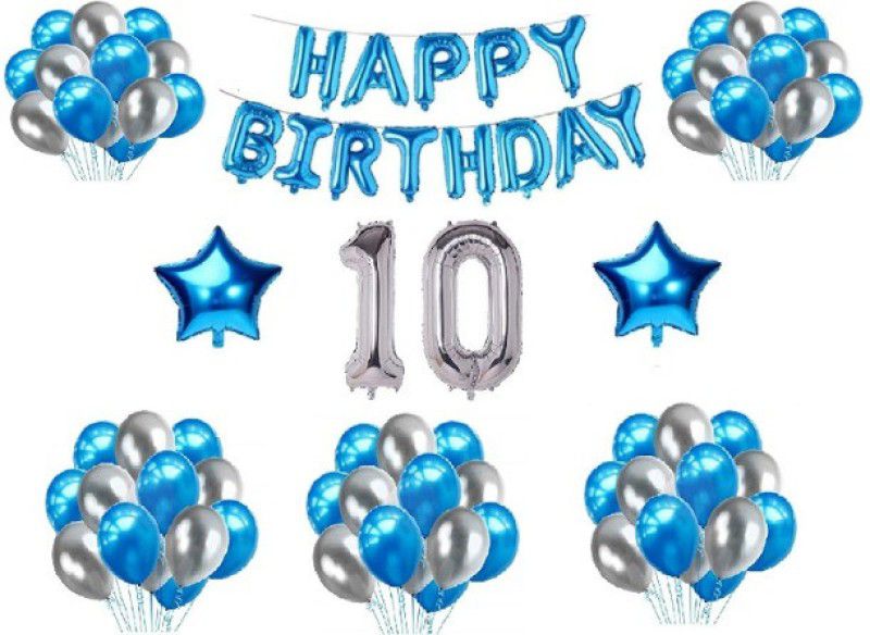 Bloomsevent Premium Quality 10th Happy Birthday Decoration Combo with Foil and Star Balloons  (Set of 35)