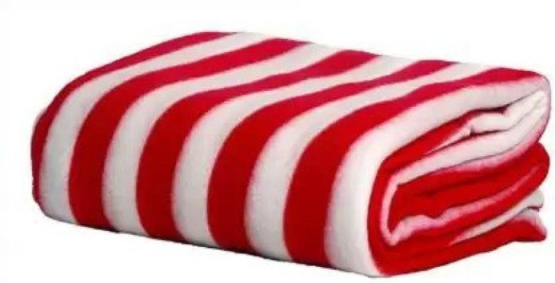 Striped Single Fleece Blanket  (Polyester, Red)