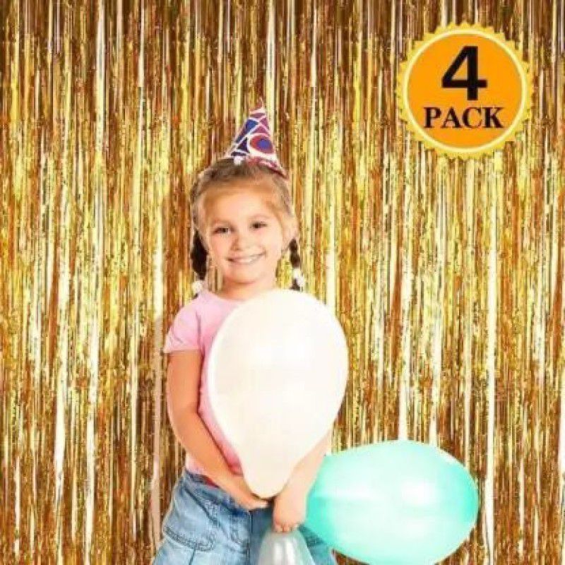 Miss & Chief Golden Foil Curtain for Birthday Party, Backdrop Wall Decoration - Pack of 4  (Set of 4)
