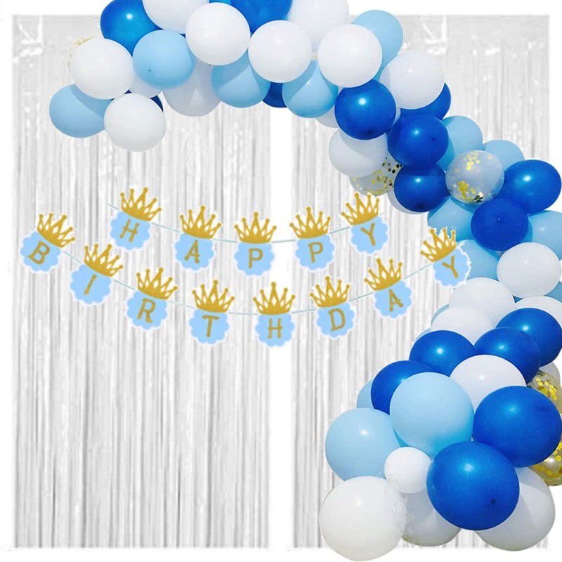 Dinipropz Happy Birthday Blue Crown Banner Decoration Kit Set For Boys Husband  (Set of 39)