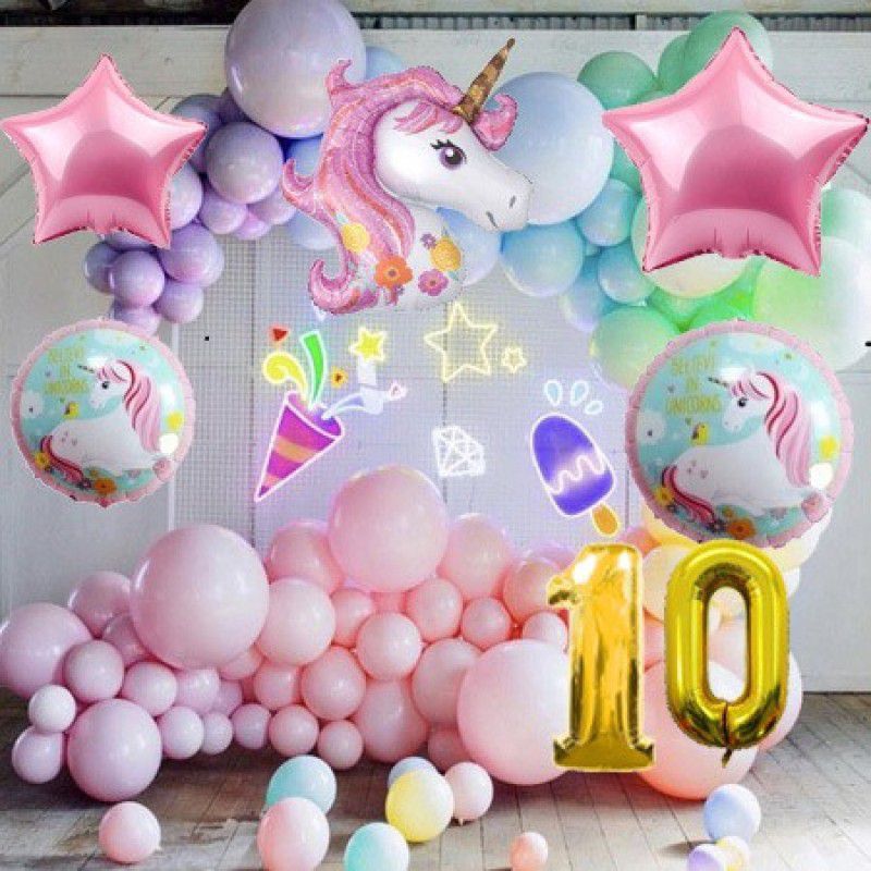 Aoes Unicorn Theme Birthday Party Decor For Boy & Girl For Tenth Birthday  (Set of 36)