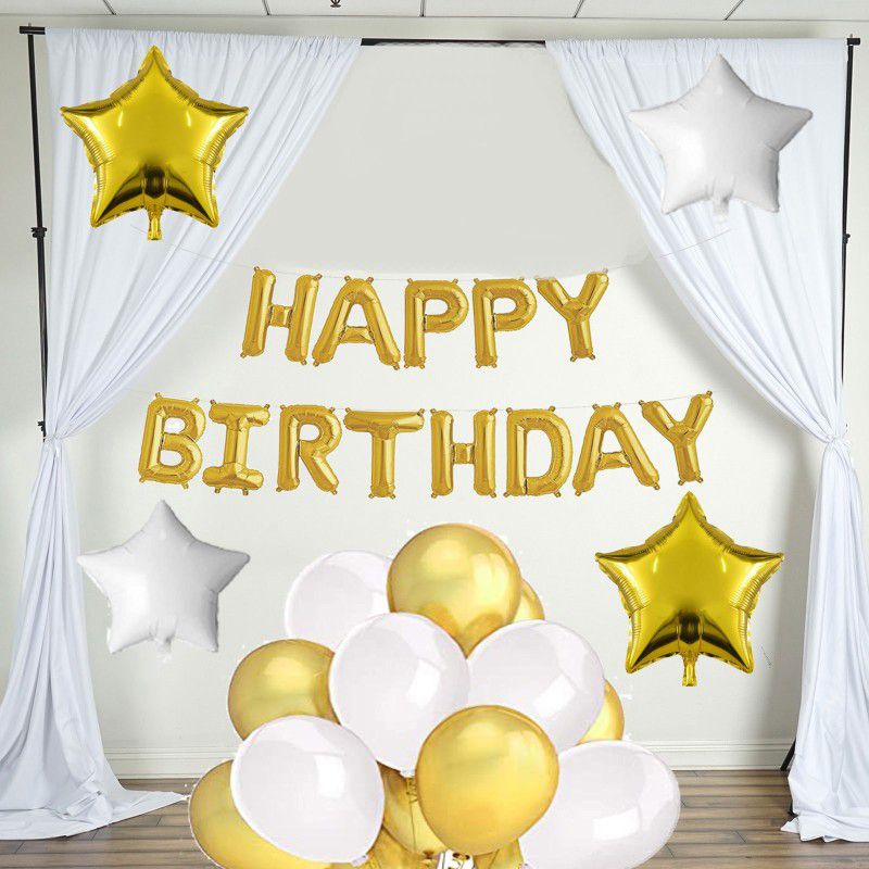 Dinipropz Happy Birthday Gold Foil with HD Metallic Balloons Decoration Kit  (Set of 47)