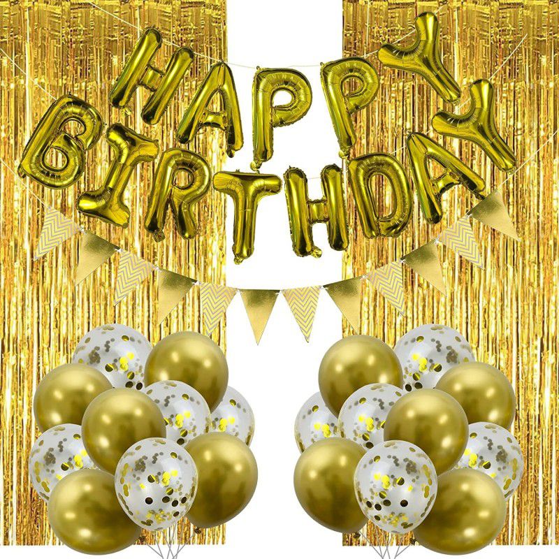 Wisdom Decor Solid 24 PCs Golden Birthday Party Decorations Set With Golden Confetti Balloon  (Set of 24)