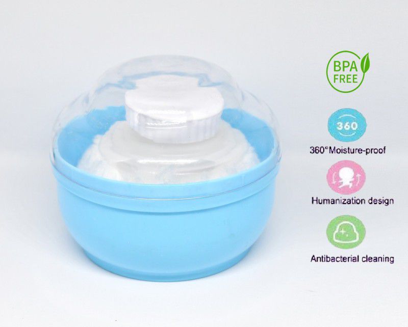 The Little Lookers Portable Baby Skin Care Baby Powder Puff with Box Holder Container for New Born and Kids for Baby Face and Body ('Blue')  (Blue)