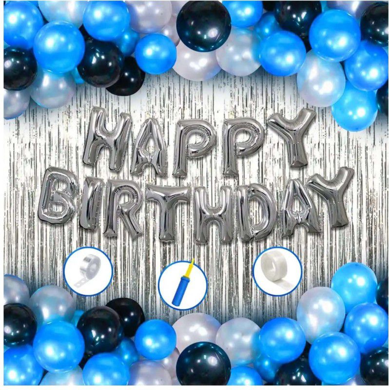 TTimmo4 Blue Silver and Black Birthday Theme for Girls Boys Girlfriend Wife Husband  (Set of 66)