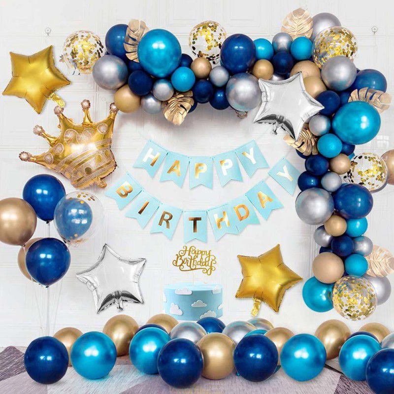 Shiwin Blue Happy Birthday Decoration Combo - 59pcs  (Set of 1)