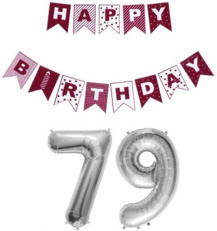 Utkarsh Combo Of Red Color Printed Happy B.Day Banner With Silver'79' Digit Balloon  (Set of 2)