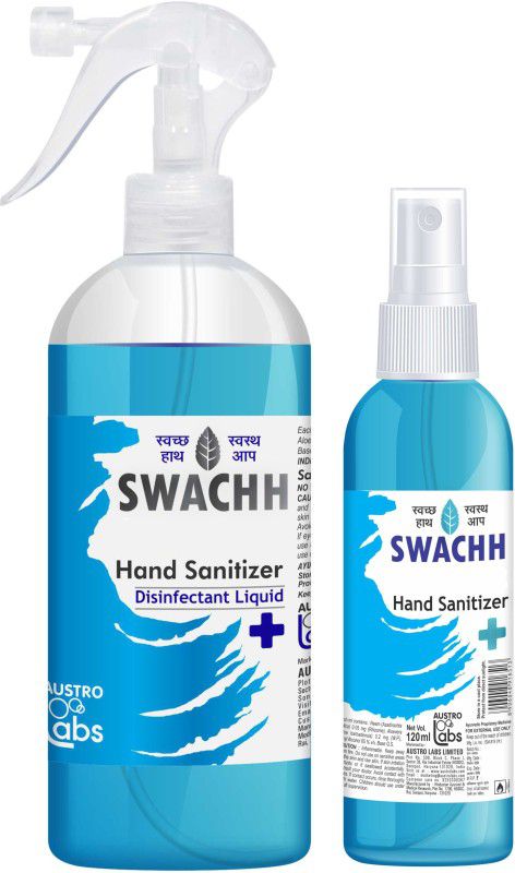 Austro Labs SWACHH HAND SANITIZER LIQUID SPRAY - 500 ML + 120 ML Sanitizer Spray Pump Dispenser  (620 ml)