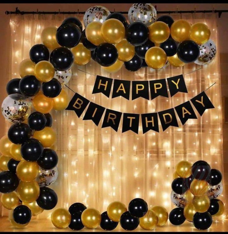 PartyballoonsHK 90pcs Birthday Banner with 20M LED lights Metallic Confetti Balloons With Hand Balloon Pump And Glue Dot for Boys Girls Wife Adult Husband Mom Dad/Happy Birthday Decorations Items Set Balloon  (Set of 90)