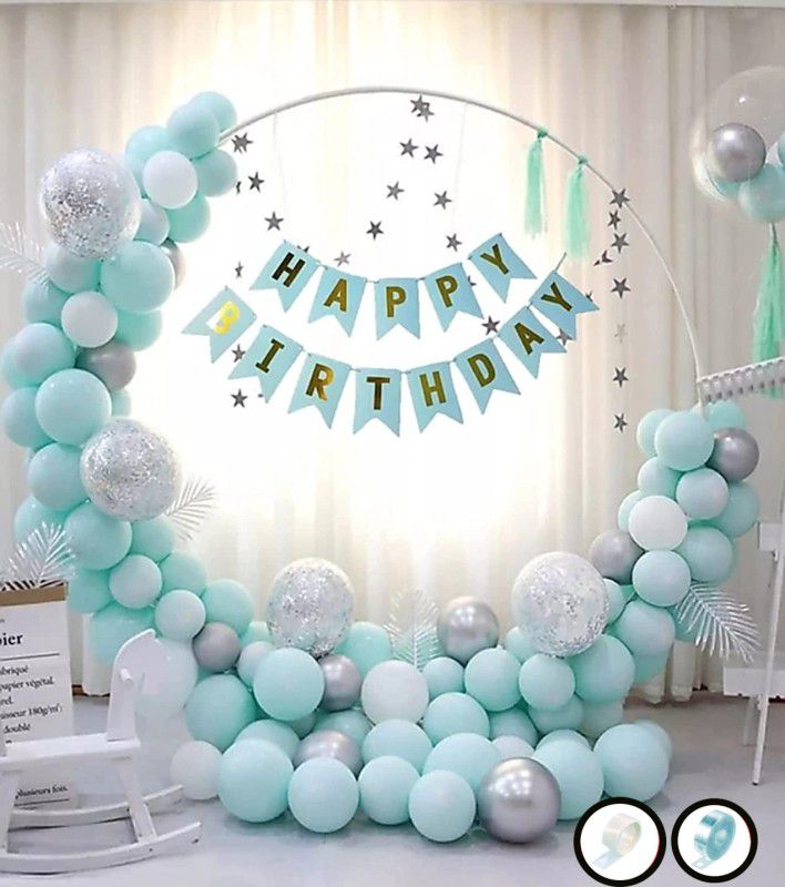 Hemito Pastel Balloons with Banner,Arc,GlueDot for girl Baby|Birthday Decoration Items  (Set of 47)