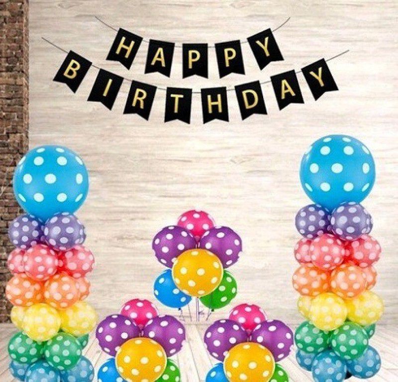 SHAILJA ENTERPRISES Happy Birthday Decoration Iems Set 51Pcs - 1 Black Happy Birthday Banner+ 50Pcs Multicolour Balloon For Party Room Decoration  (Set of 51)