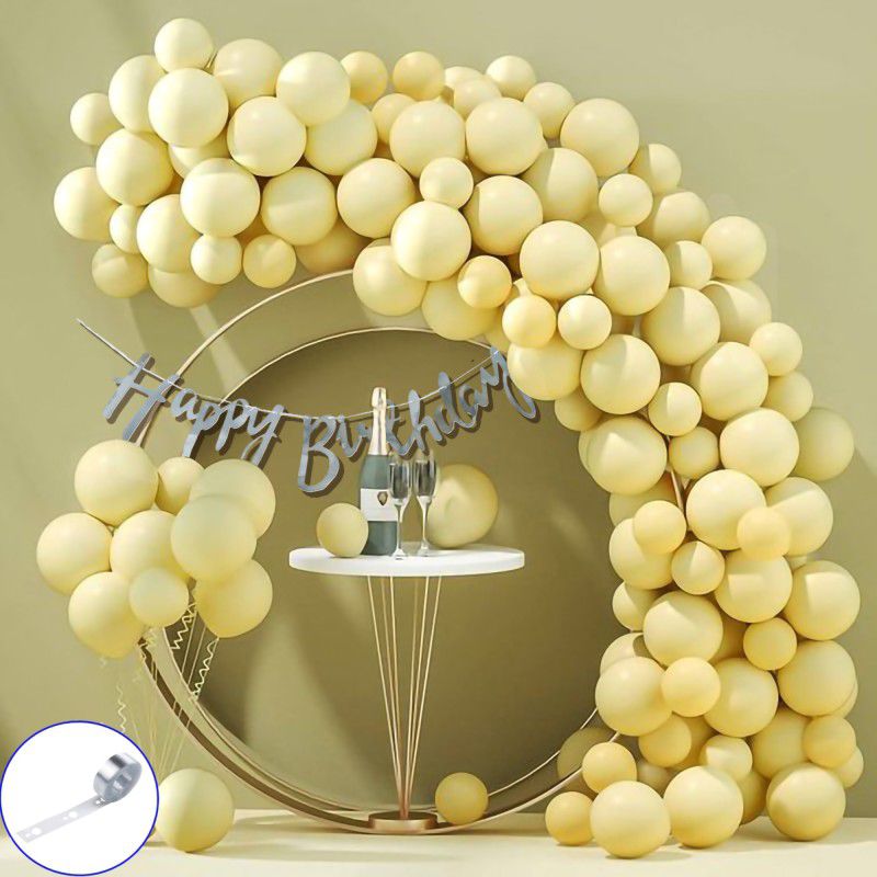 Flyelle Happy Birthday Balloon decoration kit52,Silver Banner with Yellow Pastel Balloon  (Set of 52)