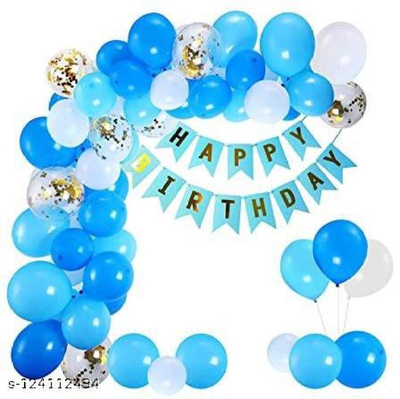 AtoZ Party Supplies Blue Happy Birthday Decoration Items 41pcs Set Combo Banner Balloon Metallic Con  (Set of 1)