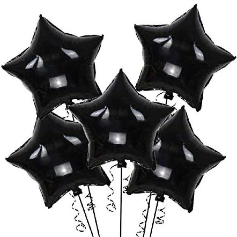 Bubble Trouble Black Star Foil Balloons For Birthday Decorations  (Set of 5)