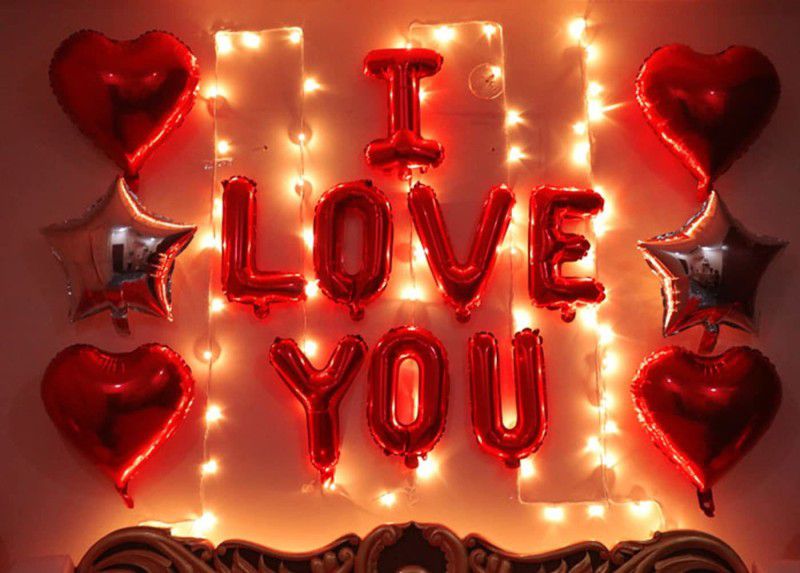 AMFIN (Pack of 60) I Love You & Heart Red Foil Balloon Combo  (Set of 60)