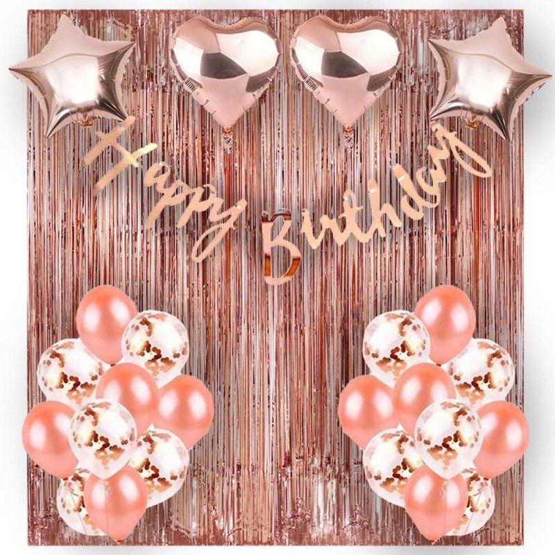 Dinipropz Happy Birthday Combo Includes Banner Metallic & Confetti Balloon  (Set of 17)