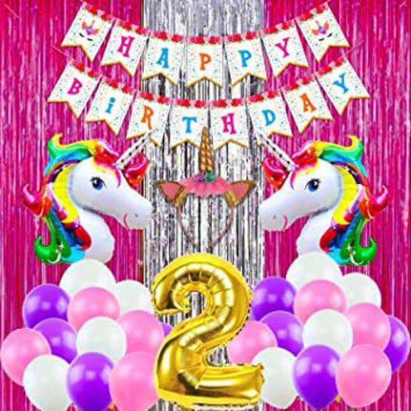 NAVI 2ND BIRTHDAY,WELCOME DECORATION THEME OF UNICORN FOIL BALLOONS FOR BABY GIRLS  (Set of 53)