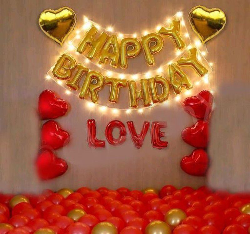 Naveen Balloons, Happy Birthday Banner, Love Foil Balloon, Heart Foil Balloon  (Set of 55)
