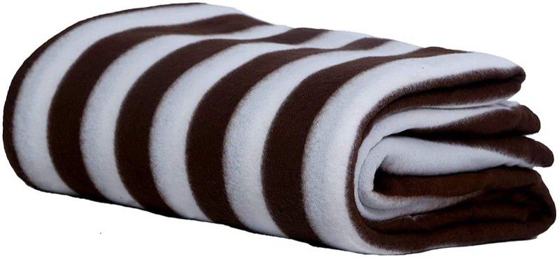 Striped Single Fleece Blanket  (Polyester, Brown)
