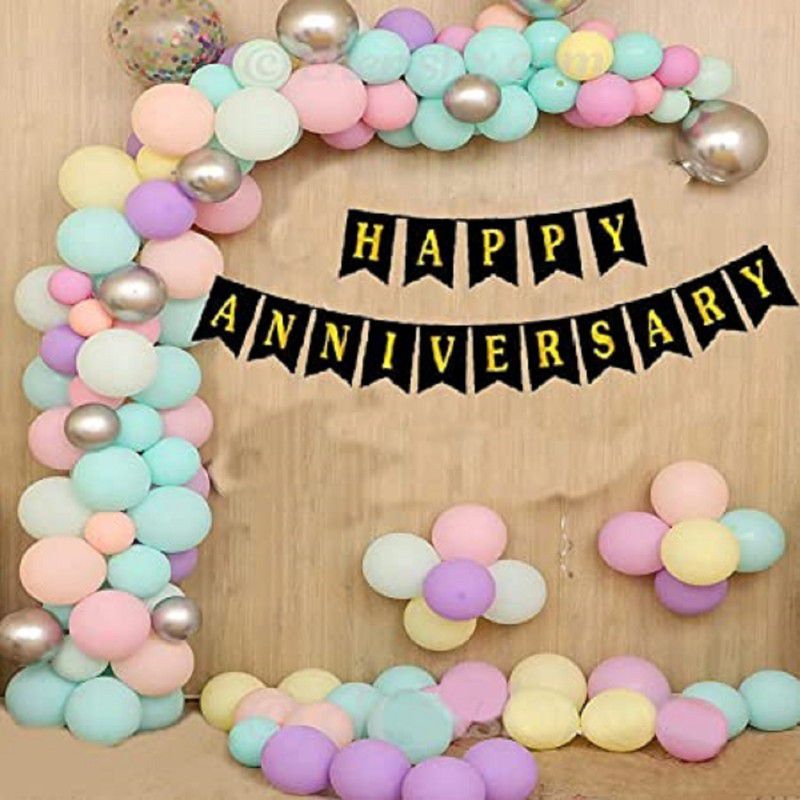 SKYWINS Happy Anniversary Decoration Kit Banner, Pastel Balloons For Anniversary  (Set of 51)