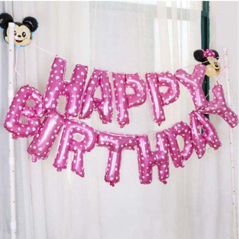 Party Hub Happy Birthday Pink Dotted Foil Balloon  (Set of 1)