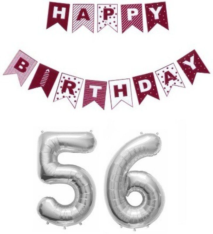 Utkarsh Combo Of Red Color Printed Happy B.Day Banner With Silver'56' Digit Balloon  (Set of 2)