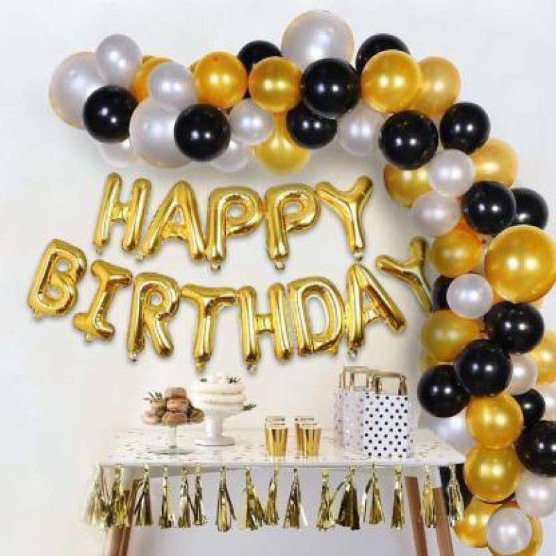 Kiansh collection Happy birthday Golden Foil with 45Pcs Metallic Balloons Combo for Birthday Celebration (Multicolor, Pack of 58) Balloon Bouquet  (Multicolor, Pack of 58)  (Set of 58)