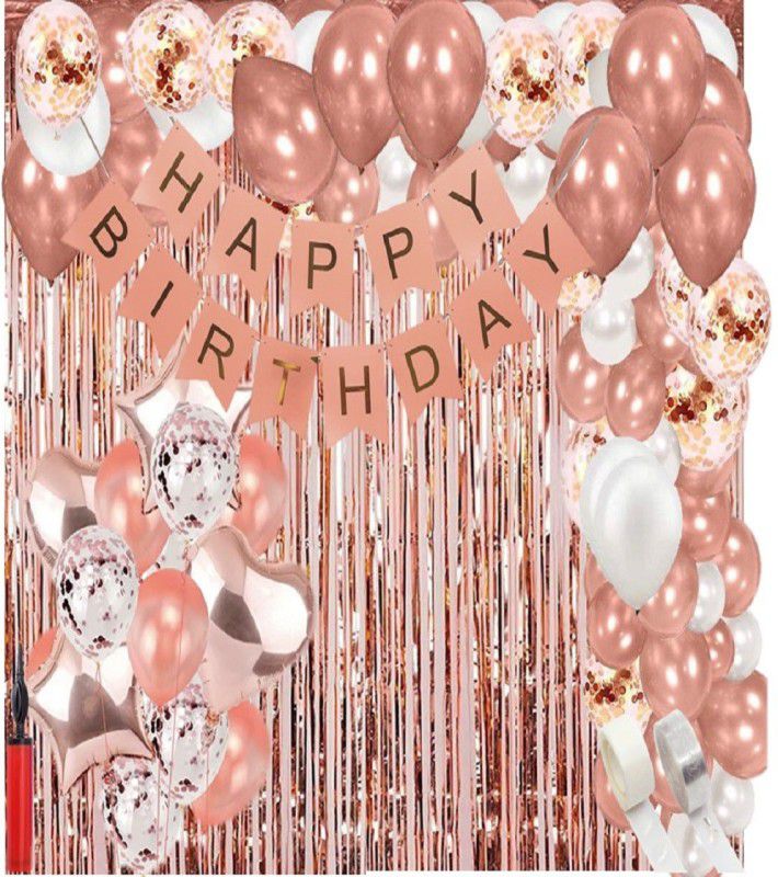 UBAACHI ROSE GOLD HBD LETTER COMBO OF 50 PCS WITH ROSE GOLD CURTAINS FOR KIDS, BOYS  (Set of 50)