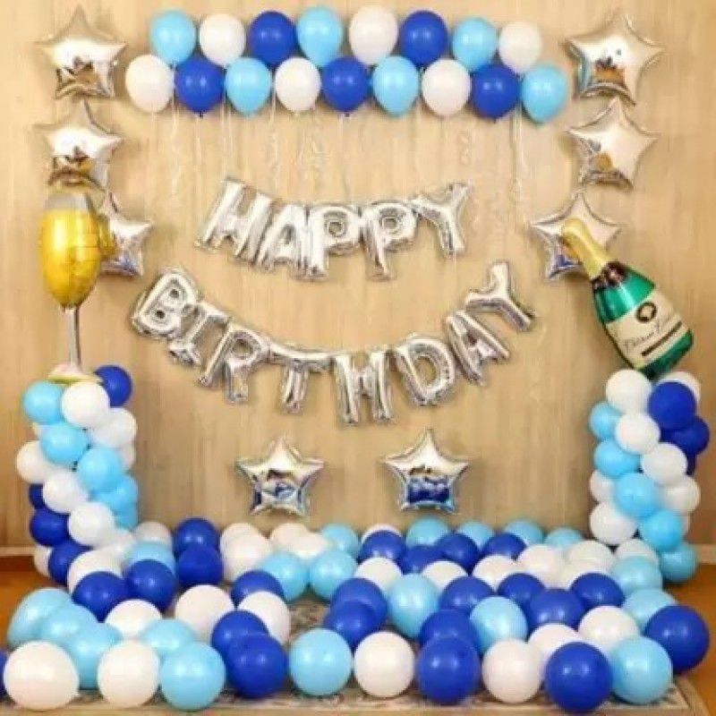 Krishna Creations Birthday Balloon Decoration Items Silver Happy Birthday Foil Letters  (Set of 49)
