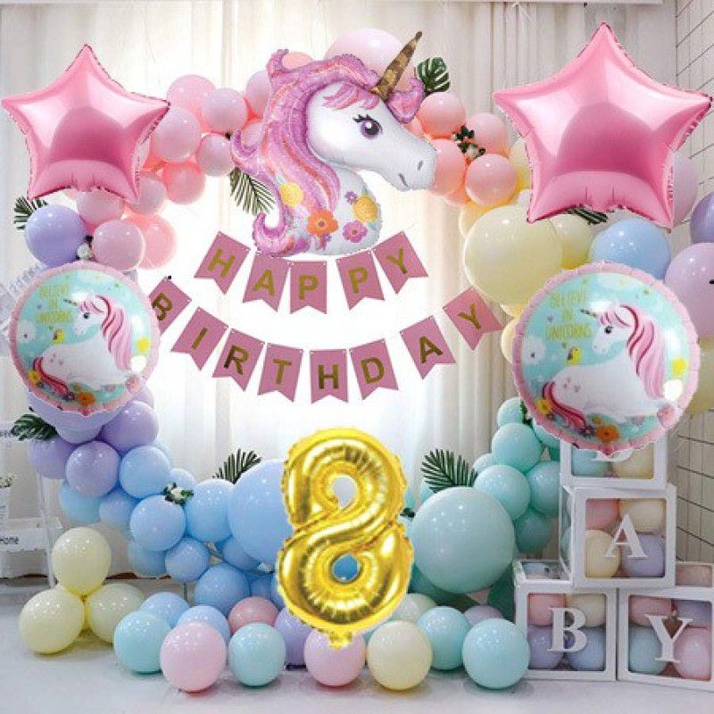 Aoes Unicorn Theme Birthday Decoration For Boy & Girl For Eighth Birthday  (Set of 37)