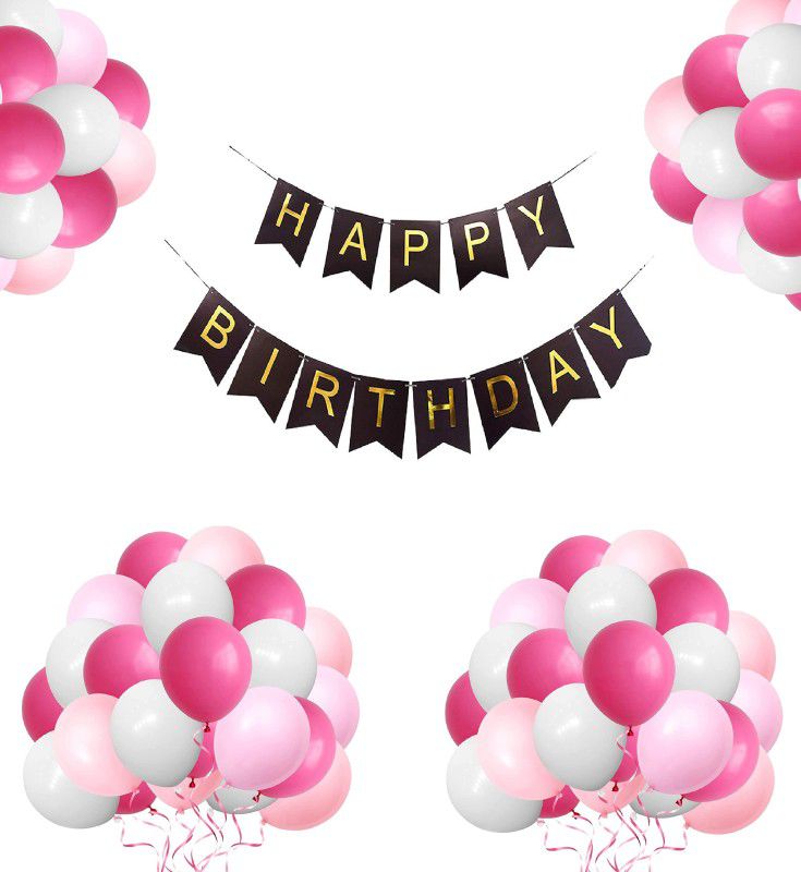 R G ACCESORIES 31pcs pink white happy birthday decoration combo pack for birthday decoration  (Set of 31)