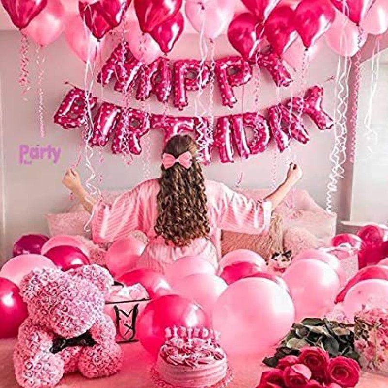 Jai Balaji Enterprises Pink Birthday Decoration combo for home for girl  (Set of 44)