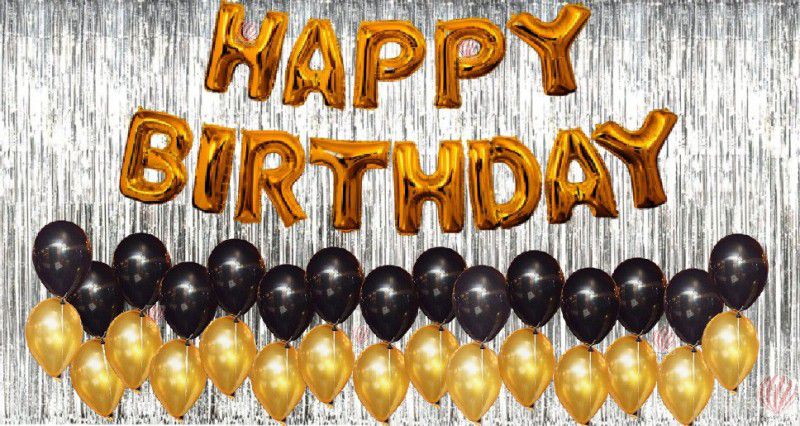 PartyballoonsHK Pack of 67 Happy Birthday Gold, Black Balloons with silver curtains for birthday decorations  (Set of 67)