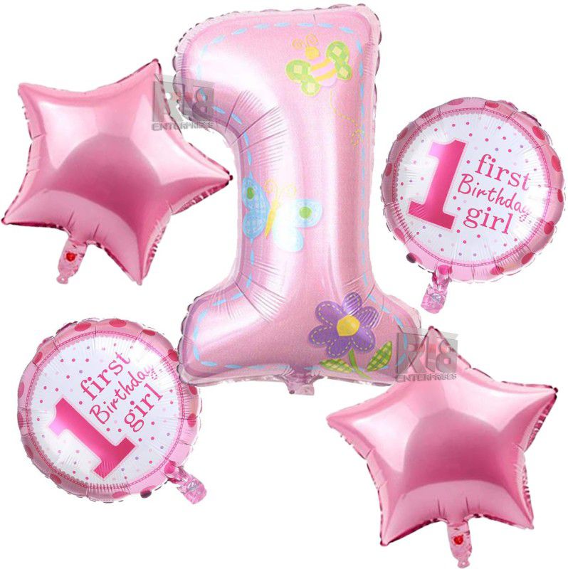 RTB Enterprises First Birthday Baby Pink Decoration Balloons/ 5Pcs -Baby Girl Arrival Pink Balloon / Birthday Party, Party Decoration, 1st Birthday Decoration, Celebration  (Set of 5)
