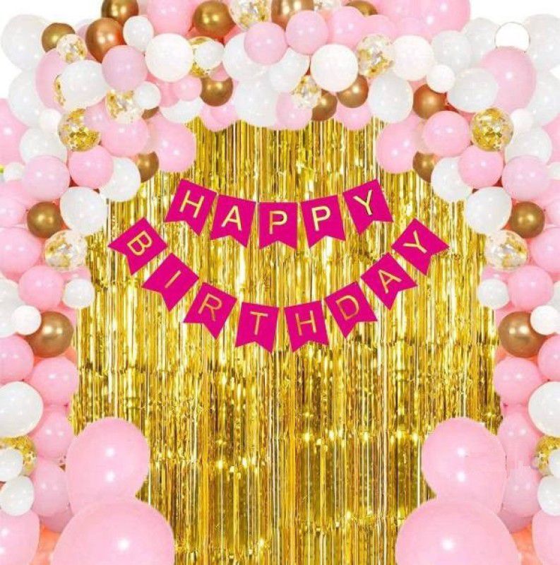 R G ACCESORIES Pink Happy Birthday combo kit - Pack Of 52 - Birthday Decoration  (Set of 57)