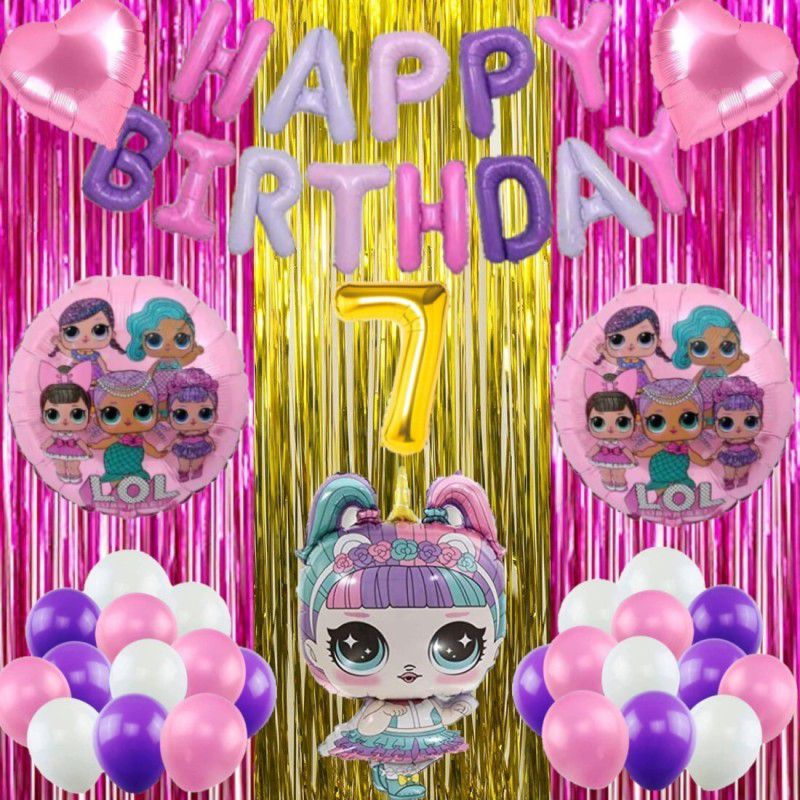 Gleam Lol Doll Theme 7th Year Birthday Party Decoration Items Supplies celebration  (Set of 53)